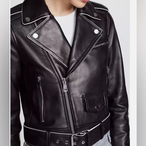 THEORY brand - WOMENS SHRUNKEN LEATHER PAINTED EDGE MOTO JACKET BLACK - Small
